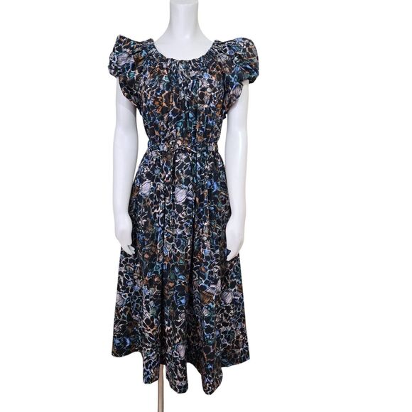 Ulla Johnson Gabi Dress Size 6?/S Starling Feather Midi Puff Sleeve Empire Waist - Picture 2 of 15